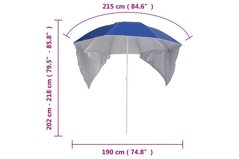 Strandparasoll med sidoväggar blå 215 cm - Blå - Utemöbler - Solskydd - Parasoll - Strandparasoll