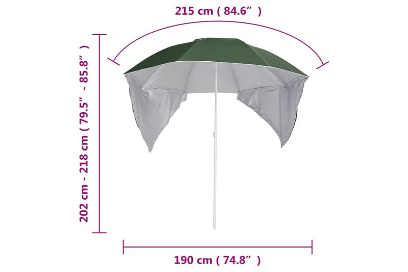 Strandparasoll med sidoväggar grön 215 cm - Grön - Utemöbler - Solskydd - Parasoll - Strandparasoll
