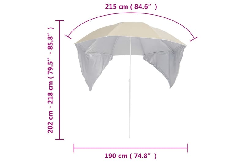 Strandparasoll med sidoväggar sandfärgad 215 cm - Gul - Utemöbler - Solskydd - Parasoll - Strandparasoll