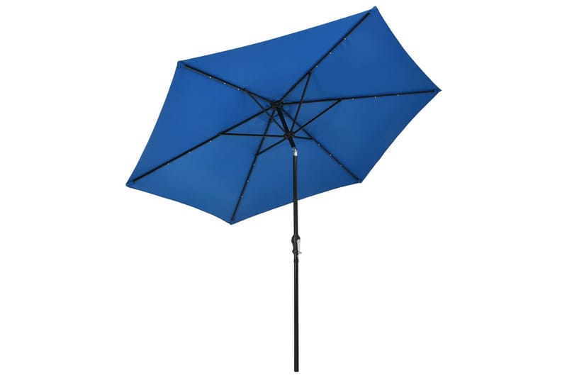 Trädgårdsparasoll med LED-lampor och stålstång 300 cm azur - Blå - Utemöbler - Solskydd - Parasoll