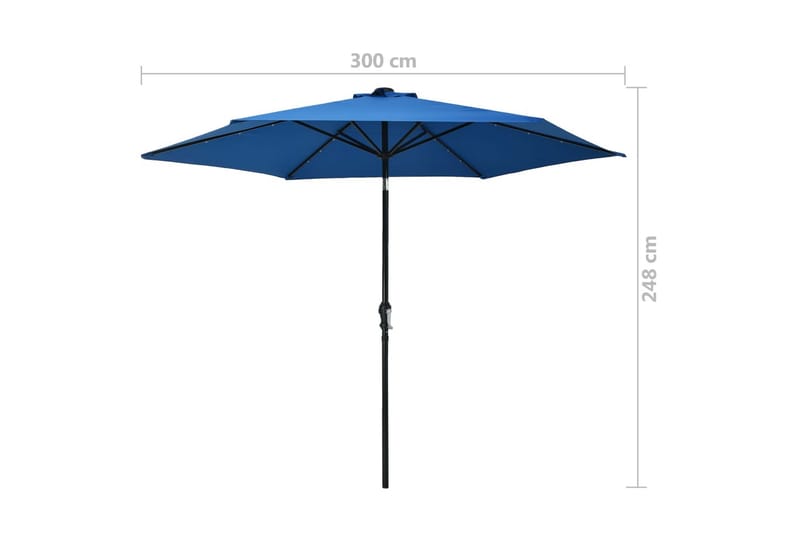 Trädgårdsparasoll med LED-lampor och stålstång 300 cm azur - Blå - Utemöbler - Solskydd - Parasoll