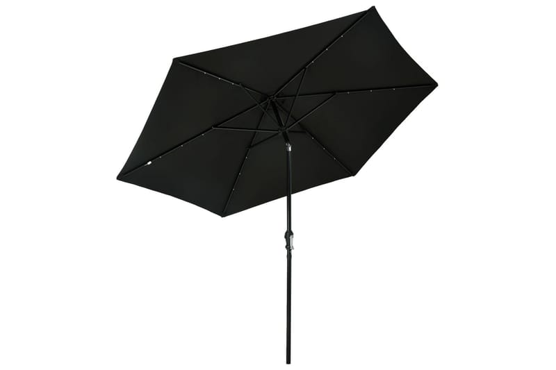 Trädgårdsparasoll med LED-lampor och stålstång 300 cm svart - Svart - Utemöbler - Solskydd - Parasoll