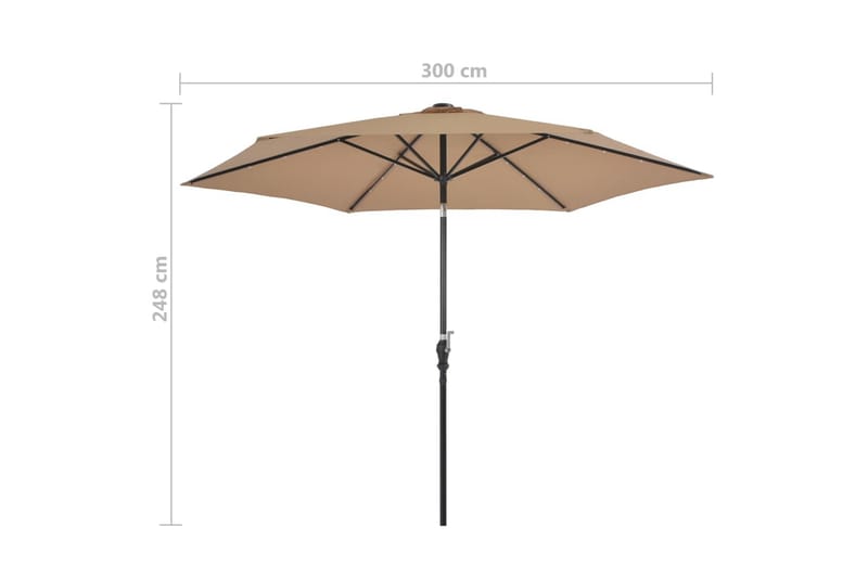 Trädgårdsparasoll med LED-lampor och stålstång 300 cm taupe - Brun - Utemöbler - Solskydd - Parasoll