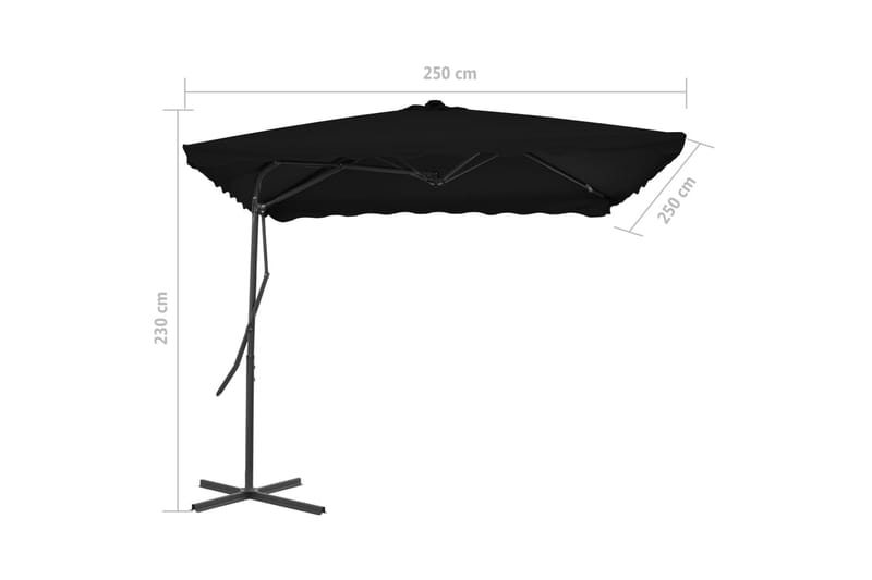 Trädgårdsparasoll med stålstång svart 250x250x230 cm - Svart - Utemöbler - Solskydd - Parasoll