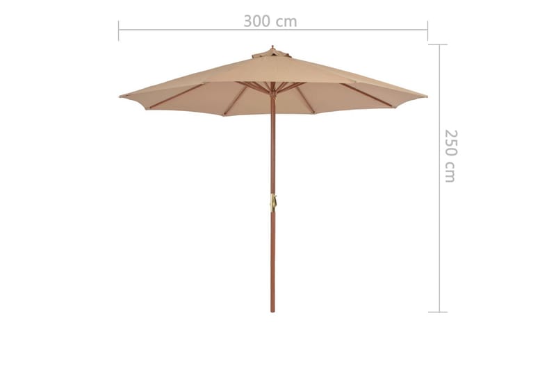 Trädgårdsparasoll med trästång 300 cm taupe - Brun - Utemöbler - Solskydd - Parasoll