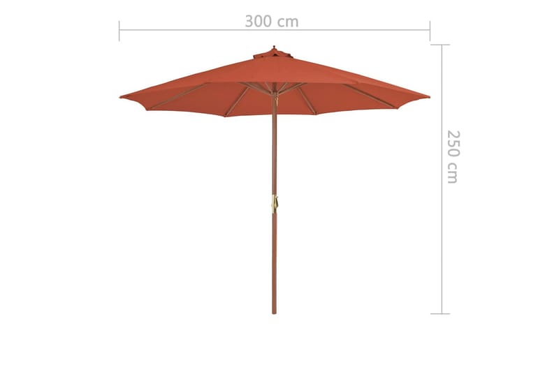 Trädgårdsparasoll med trästång 300 cm terrakotta - Brun - Utemöbler - Solskydd - Parasoll