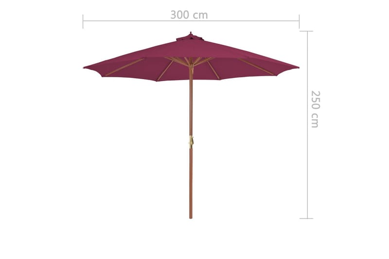 Trädgårdsparasoll med trästång 300 cm vinröd - Röd - Parasoll