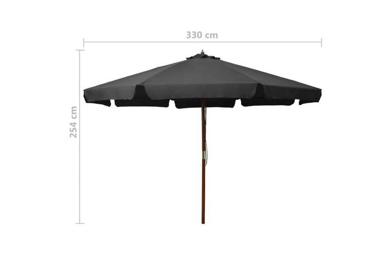 Trädgårdsparasoll med trästång 330 cm antracit - Grå - Utemöbler - Solskydd - Parasoll