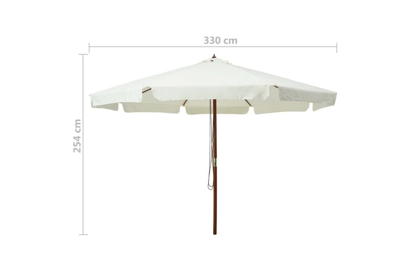 Trädgårdsparasoll med trästång 330 cm sandvit - Vit - Utemöbler - Solskydd - Parasoll