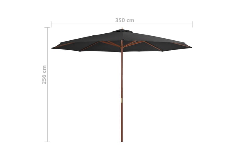 Trädgårdsparasoll med trästång antracit 350 cm - Grå - Utemöbler - Solskydd - Parasoll