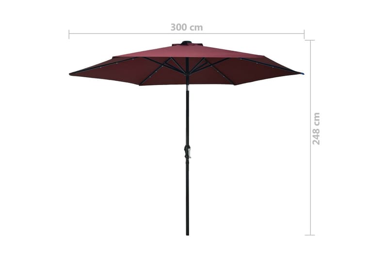 Utomhusparasoll med LED-lampor och stålstolpe 300 cm vinröd - Röd - Utemöbler - Solskydd - Parasoll
