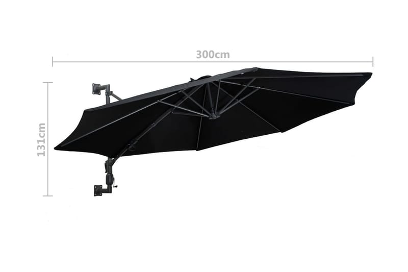 Väggmonterat parasoll med metallstång 300 cm svart - Svart - Utemöbler - Solskydd - Parasoll
