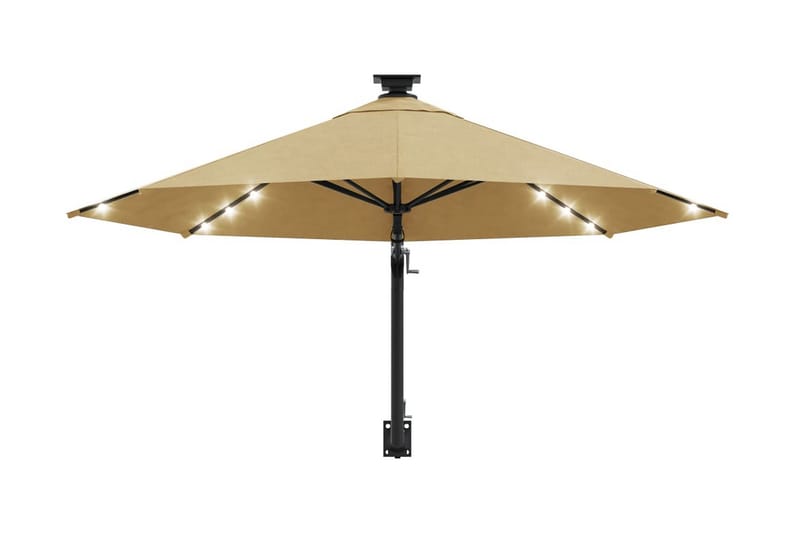 Väggmonterat parasoll med LED och metallstång 300 cm taupe - Brun - Utemöbler - Solskydd - Parasoll