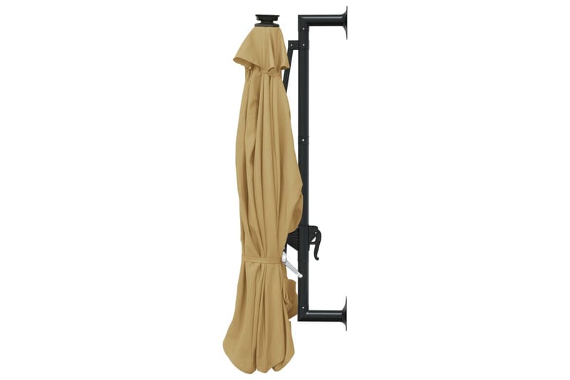 Väggmonterat parasoll med LED och metallstång 300 cm taupe - Brun - Utemöbler - Solskydd - Parasoll