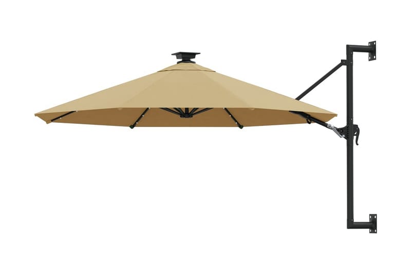 Väggmonterat parasoll med LED och metallstång 300 cm taupe - Brun - Utemöbler - Solskydd - Parasoll
