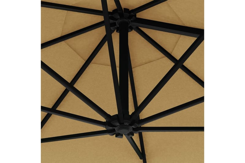 Väggmonterat parasoll med LED och metallstång 300 cm taupe - Brun - Utemöbler - Solskydd - Parasoll