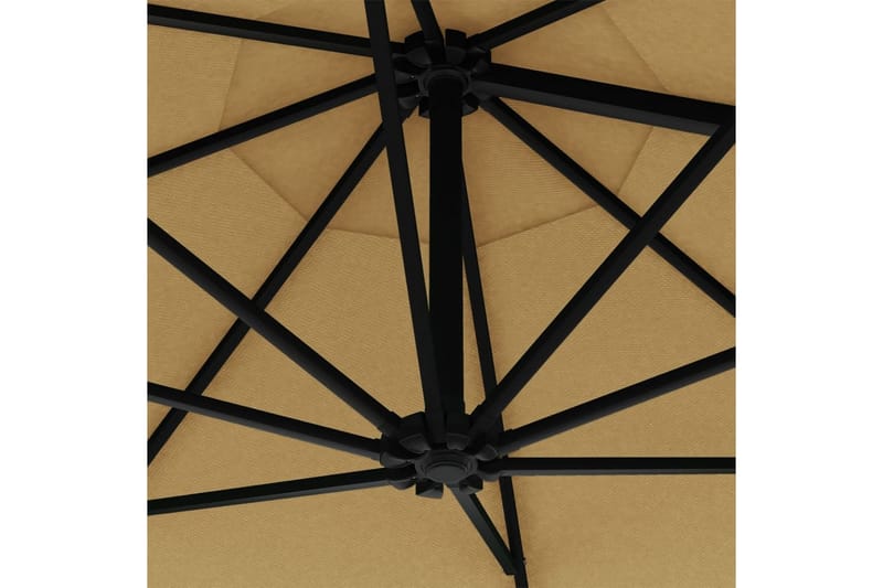 Väggmonterat parasoll med LED och metallstång 300 cm taupe - Brun - Parasoll