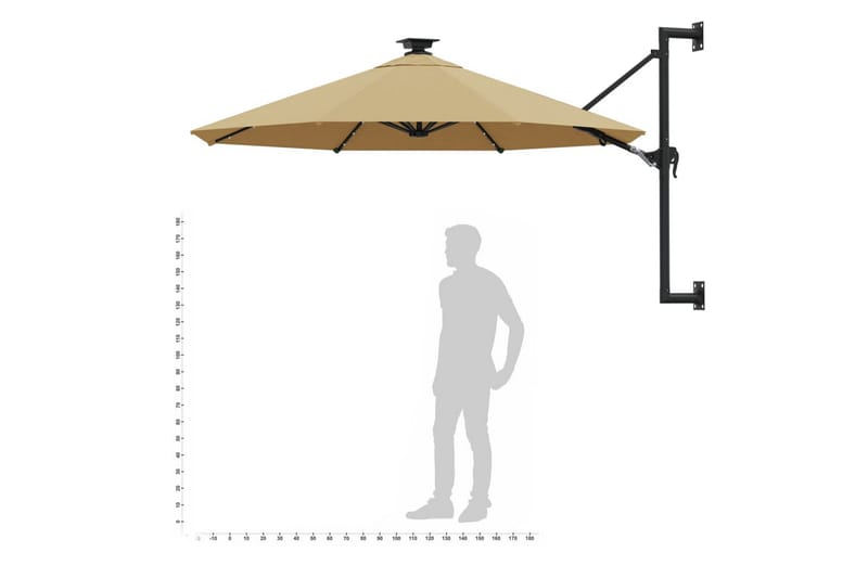 Väggmonterat parasoll med LED och metallstång 300 cm taupe - Brun - Utemöbler - Solskydd - Parasoll