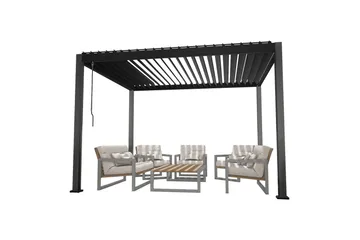 Mirador Paviljong 3x3x2,5 m med gardiner Mörkgrå - Utemöbler - Solskydd - Paviljonger - Komplett paviljong