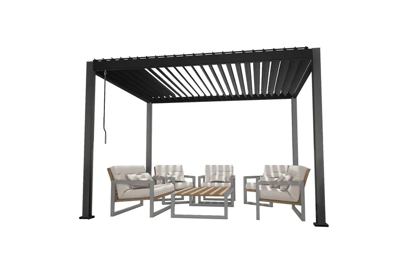 Mirador Paviljong 3x3x2,5 m med gardiner Mörkgrå - Utemöbler - Solskydd - Paviljonger - Komplett paviljong