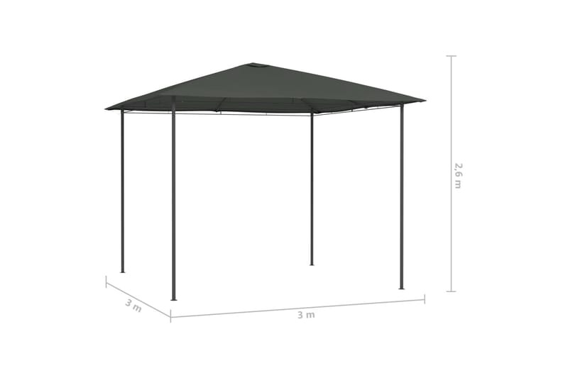 Paviljong 3x3x2,6 m antracit 160 g/m² - Grå - Komplett paviljong