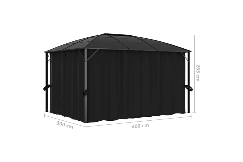 Paviljong med draperi 400x300x265 cm antracit - Grå - Utemöbler - Solskydd - Paviljonger - Komplett paviljong