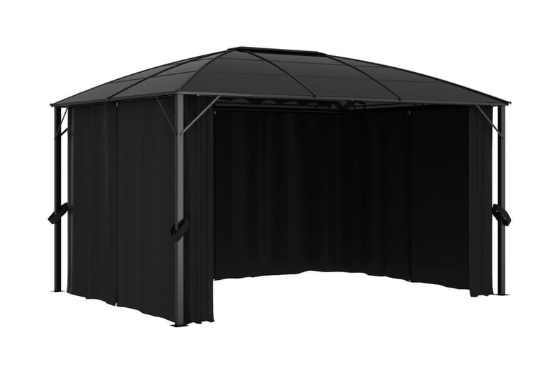 Paviljong med draperi 400x300x265 cm antracit - Grå - Utemöbler - Solskydd - Paviljonger - Komplett paviljong