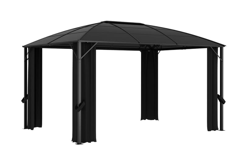 Paviljong med draperi 400x300x265 cm antracit - Grå - Utemöbler - Solskydd - Paviljonger - Komplett paviljong