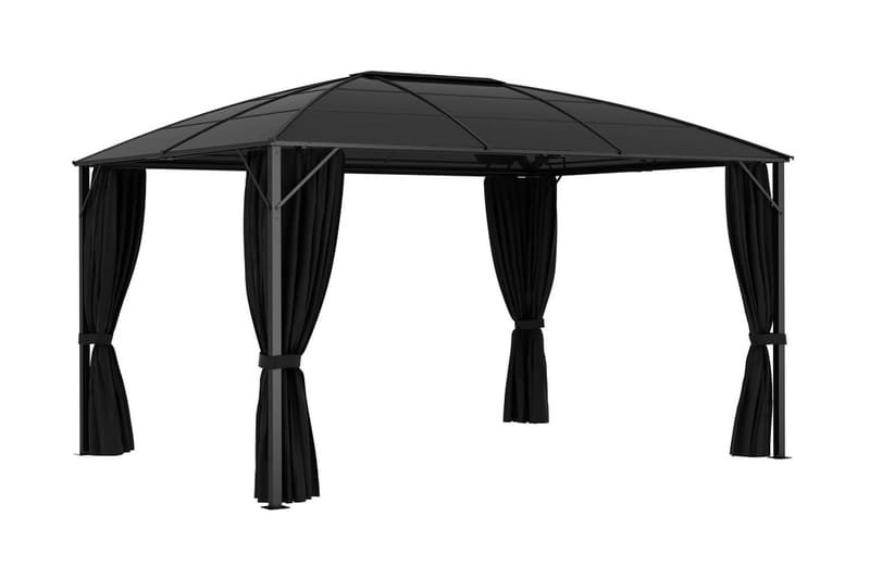 Paviljong med draperi 400x300x265 cm antracit - Grå - Utemöbler - Solskydd - Paviljonger - Komplett paviljong