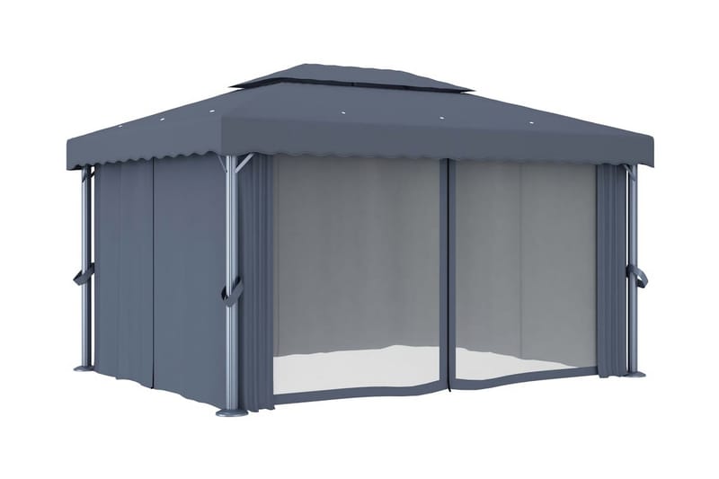 Paviljong med draperi 4x3 m antracit aluminium - Grå - Komplett paviljong