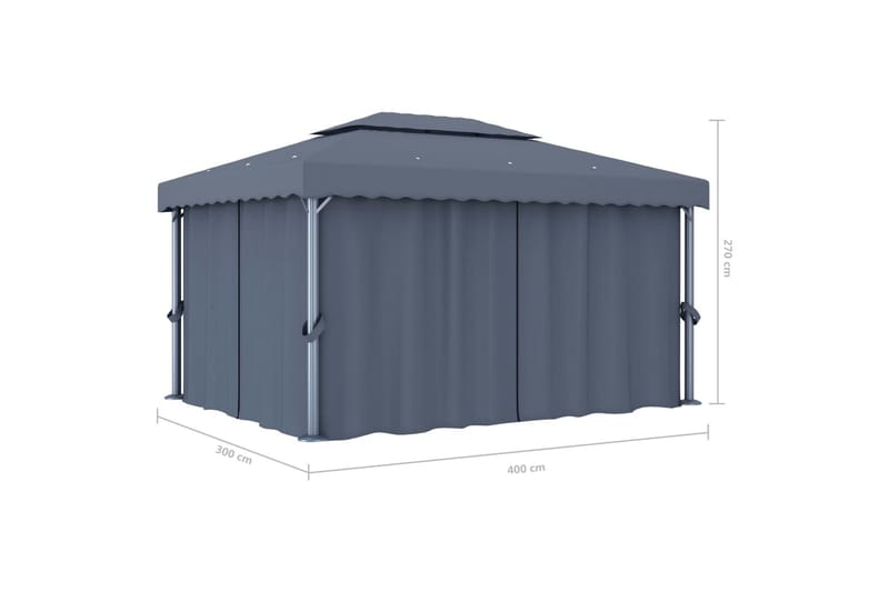 Paviljong med draperi 4x3 m antracit aluminium - Grå - Komplett paviljong