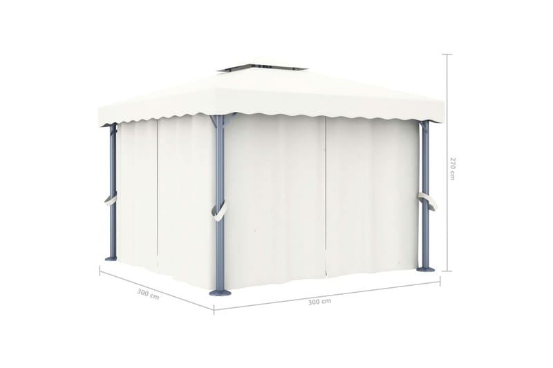 Paviljong med draperi och ljusslinga LED 3x3 m gräddvit - Vit - Utemöbler - Solskydd - Paviljonger - Komplett paviljong