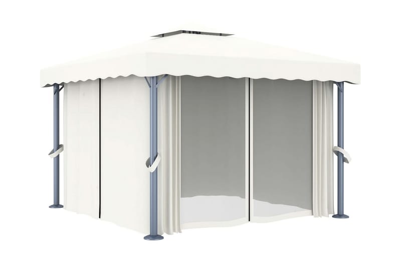Paviljong med draperi och ljusslinga LED 3x3 m gräddvit - Vit - Utemöbler - Solskydd - Paviljonger - Komplett paviljong