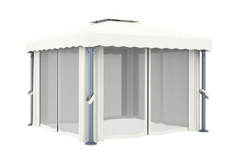 Paviljong med draperi och ljusslinga LED 3x3 m gräddvit - Vit - Komplett paviljong
