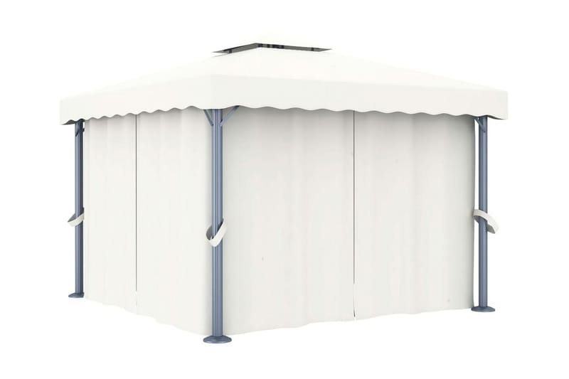 Paviljong med draperi och ljusslinga LED 3x3 m gräddvit - Vit - Utemöbler - Solskydd - Paviljonger - Komplett paviljong