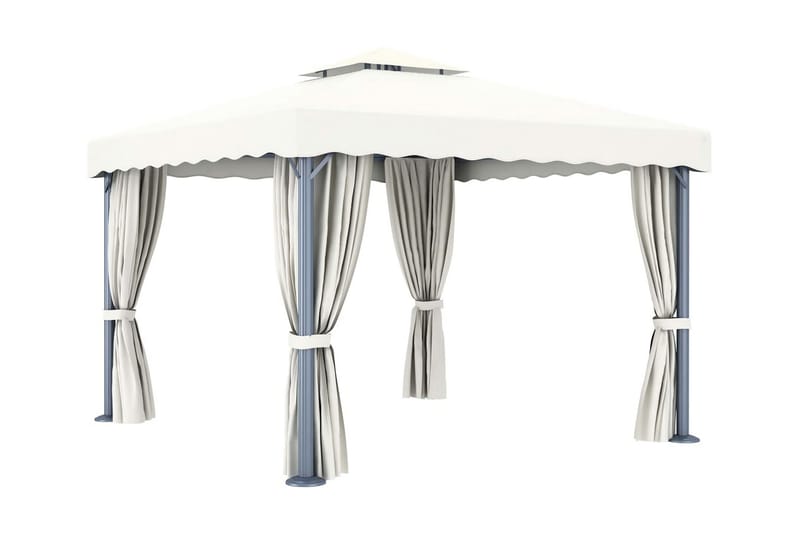 Paviljong med draperi och ljusslinga LED 3x3 m gräddvit - Vit - Utemöbler - Solskydd - Paviljonger - Komplett paviljong