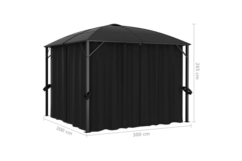 Paviljong med draperier 300x300x265 cm antracit - Grå - Utemöbler - Solskydd - Paviljonger - Komplett paviljong