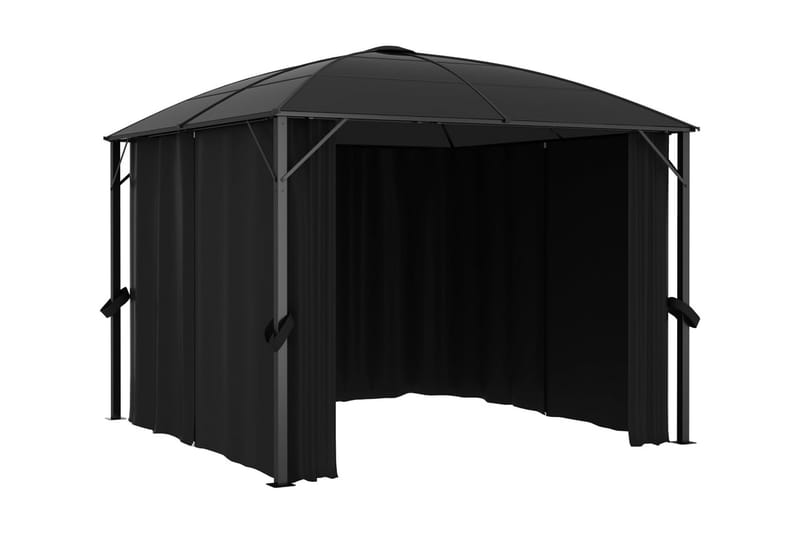 Paviljong med draperier 300x300x265 cm antracit - Grå - Utemöbler - Solskydd - Paviljonger - Komplett paviljong