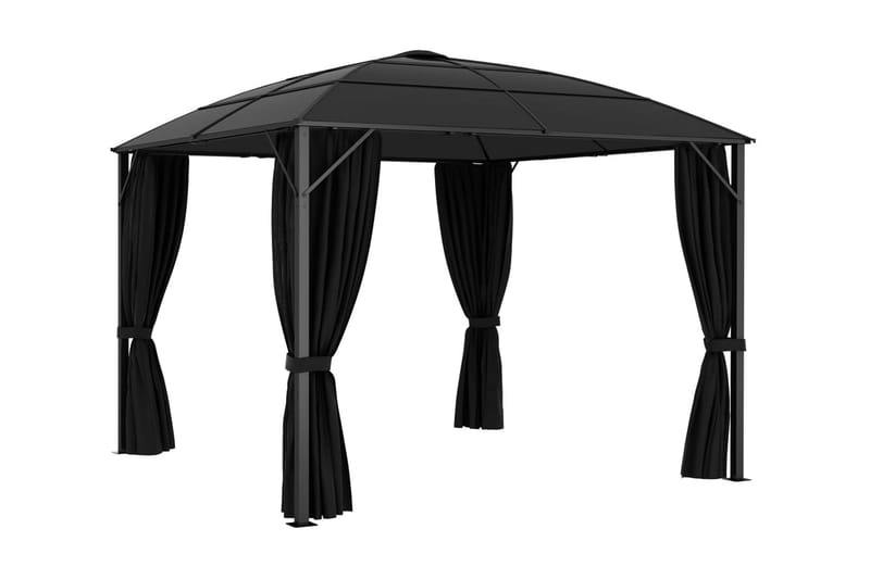 Paviljong med draperier 300x300x265 cm antracit - Grå - Utemöbler - Solskydd - Paviljonger - Komplett paviljong