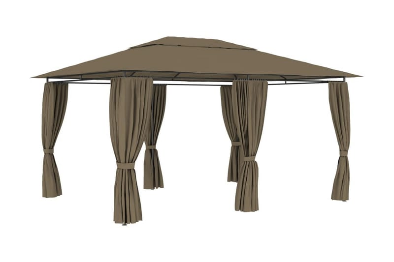 Paviljong med draperier 4x3 m taupe 180 g/m² - Brun - Utemöbler - Solskydd - Paviljonger - Komplett paviljong
