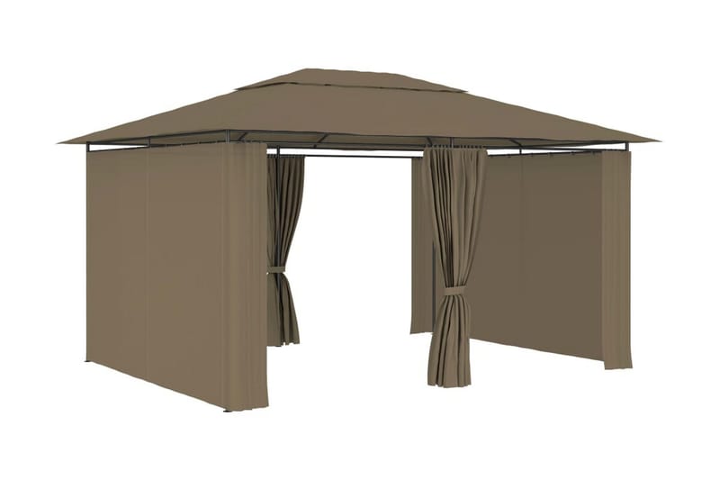 Paviljong med draperier 4x3 m taupe 180 g/m² - Brun - Utemöbler - Solskydd - Paviljonger - Komplett paviljong