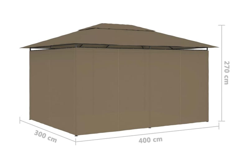 Paviljong med draperier 4x3 m taupe 180 g/m² - Brun - Utemöbler - Solskydd - Paviljonger - Komplett paviljong