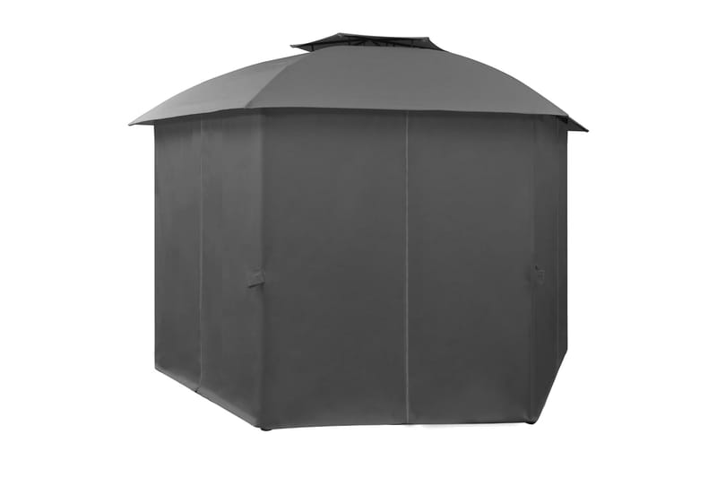 Paviljong med draperier hexagonal 360x265 cm - Grå - Komplett paviljong