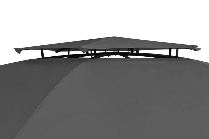 Paviljong med draperier hexagonal 360x265 cm - Grå - Komplett paviljong