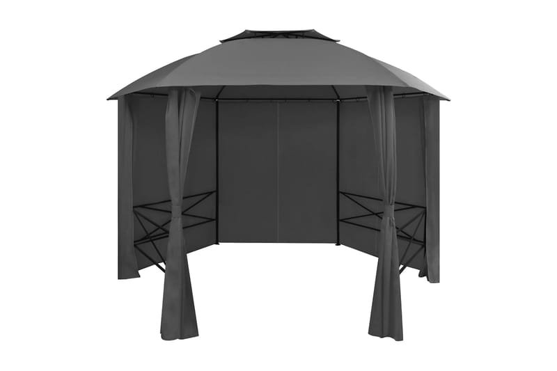 Paviljong med draperier hexagonal 360x265 cm - Grå - Komplett paviljong Paviljong med draperier hexagonal 360x265 cm - Grå - Komplett paviljong