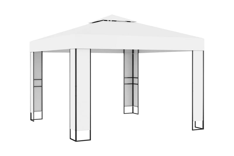 Paviljong med dubbeltak 3x3 m vit - Vit - Komplett paviljong