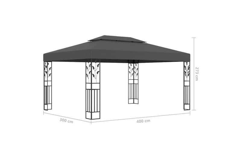 Paviljong med dubbeltak 3x4m antracit - Grå - Komplett paviljong