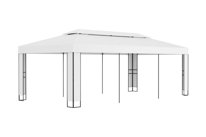 Paviljong med dubbeltak 3x6 m vit - Vit - Komplett paviljong