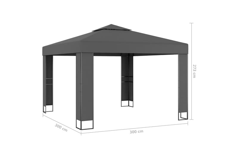Paviljong med dubbeltak och ljusslinga LED 3x3 m antracit - Grå - Utemöbler - Solskydd - Paviljonger - Komplett paviljong