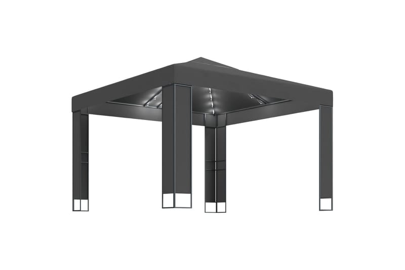 Paviljong med dubbeltak och ljusslinga LED 3x3 m antracit - Grå - Utemöbler - Solskydd - Paviljonger - Komplett paviljong